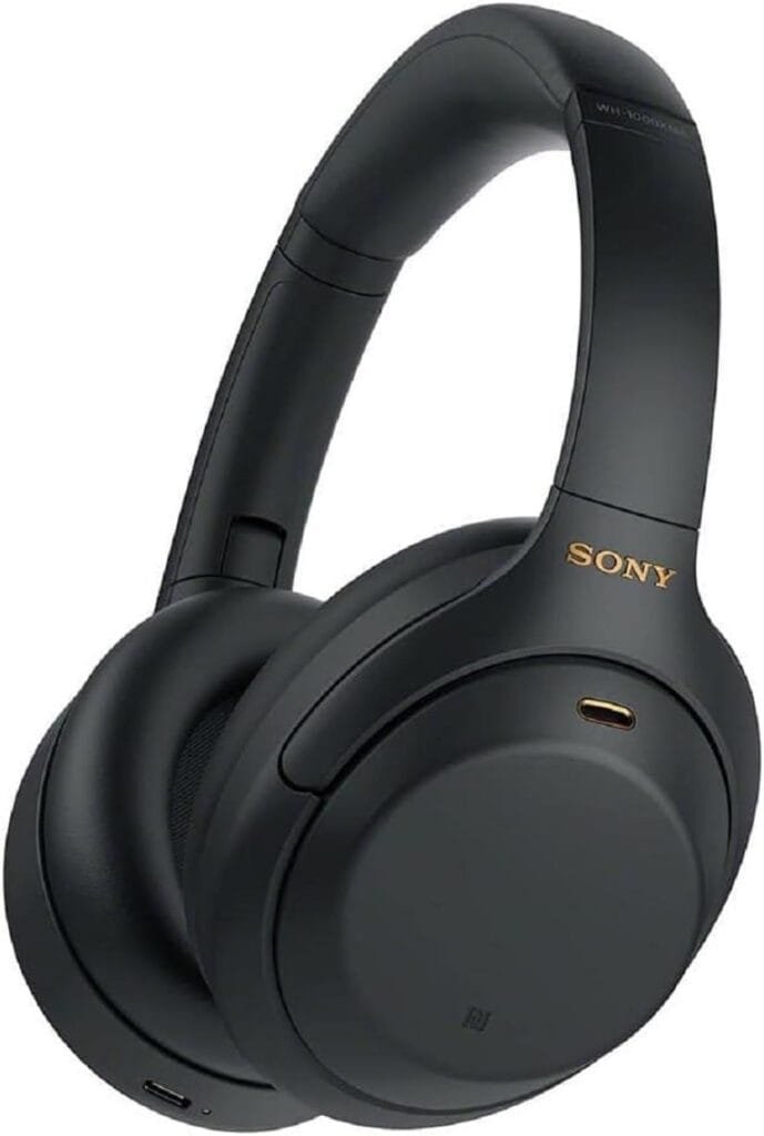 Black Sony WH-1000XM4 over-ear Bluetooth headphones with a sleek design.